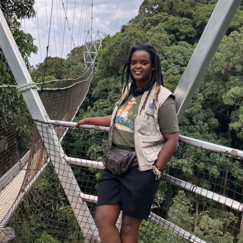 Guide walking on the Nyungwe Canopy Walk in Rwanda