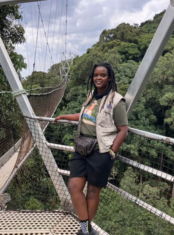 Guide walking on the Nyungwe Canopy Walk in Rwanda
