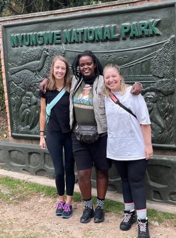 Travelers at Nyungwe National Park Instagram sign in Rwanda